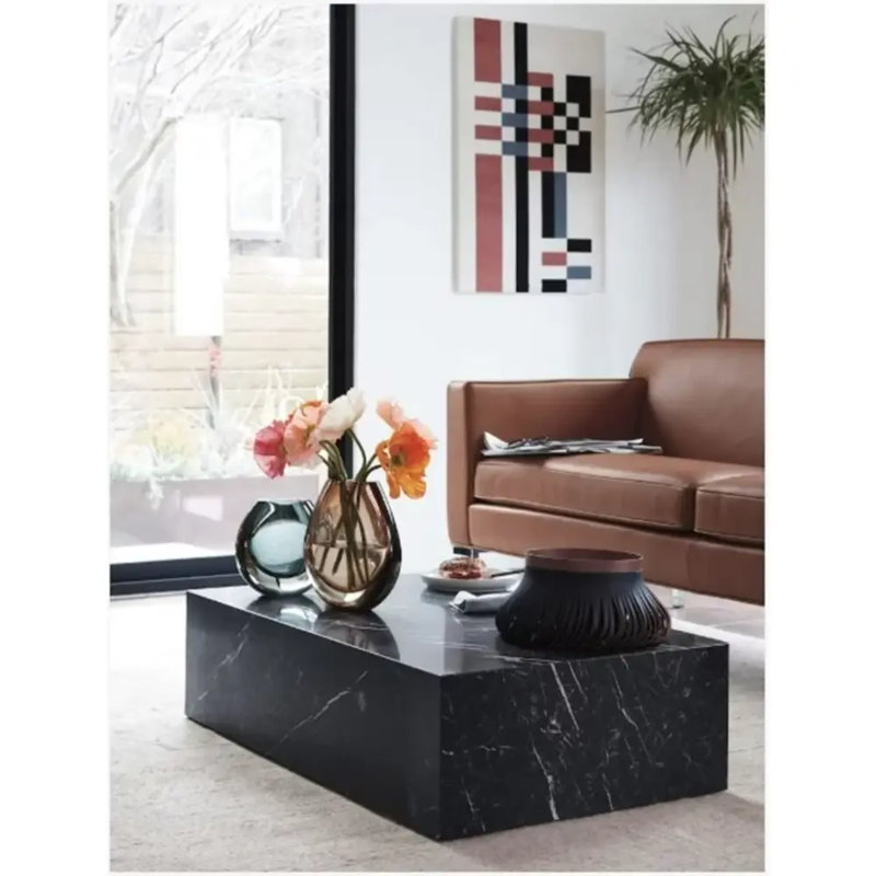 BETACH Genuine Marble Block Coffee Table Black Marble Wayfair